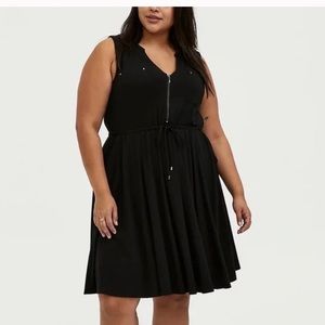 Torrid Black Jersey Zip Front Drawstring Shirt Dress | Plus 0X